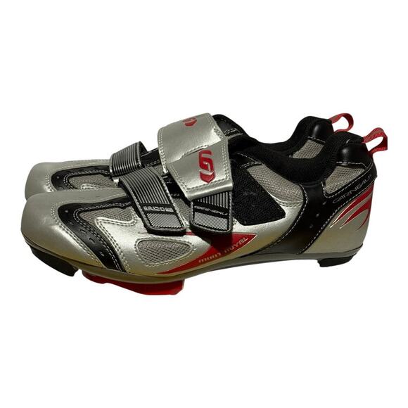 Louis Garneau Mount Royal Road Cycling Shoes Silver Black Red Size 7 US SPD Men - Picture 4 of 8